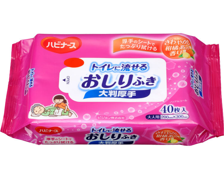 ハビナース トイレに流せるおしりふき 大判厚手タイプ / 1005634 40枚入 (1)
