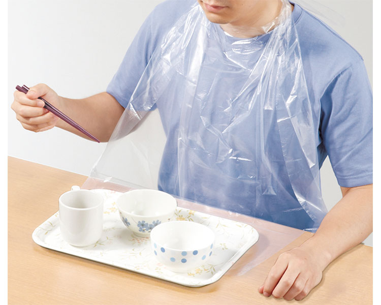 使い捨て食事用エプロンポケット付 透明 / 73740 60枚入 (1)