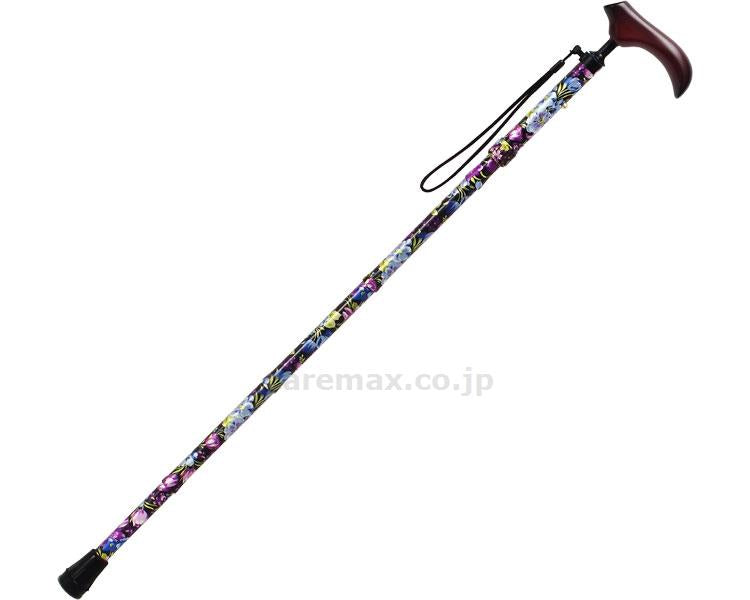 折りたたみステッキ「てのひら」 / AS-T16BK ブラック・花柄 (1)